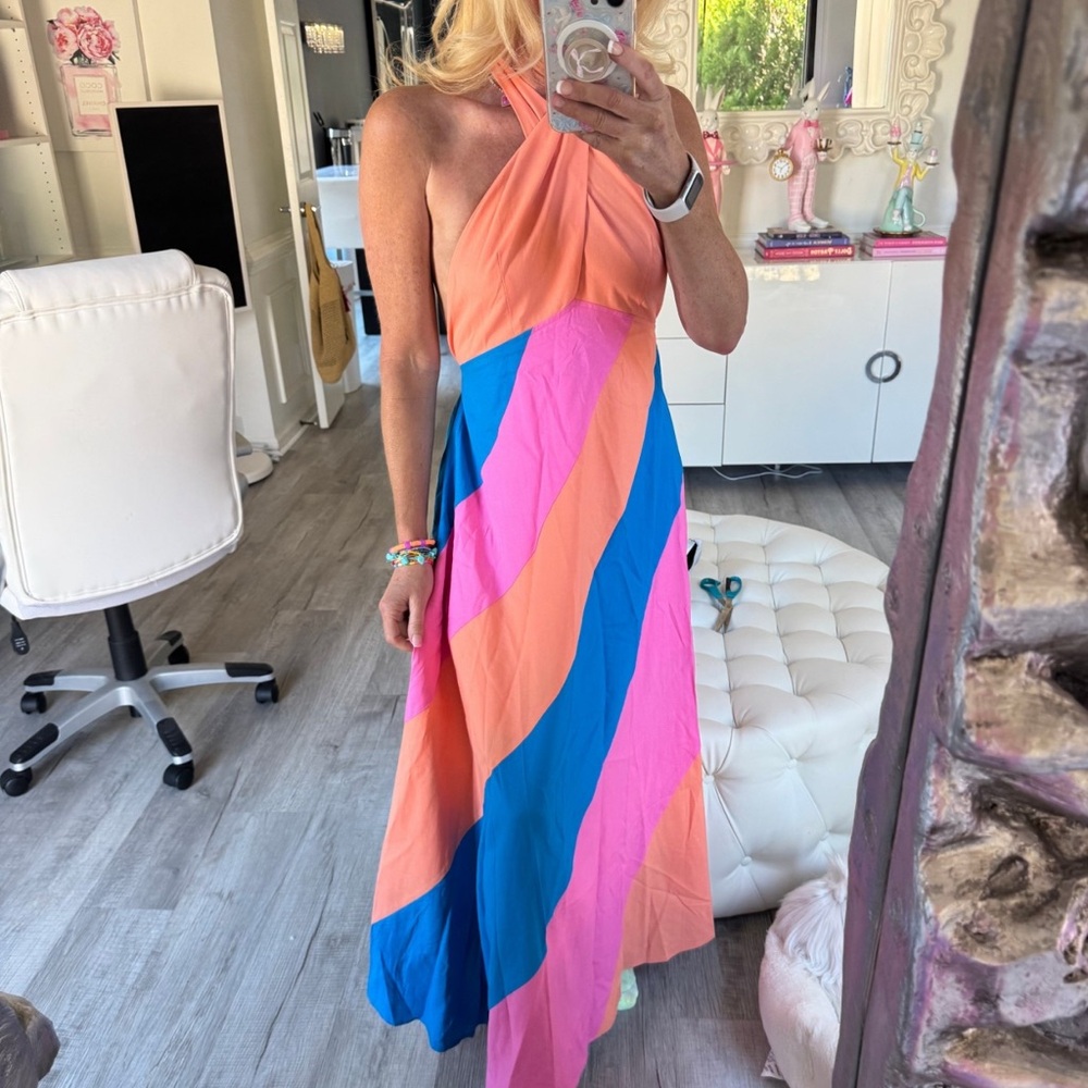 Vici Colorful Maxi Dress - Orange, Pink, Blue